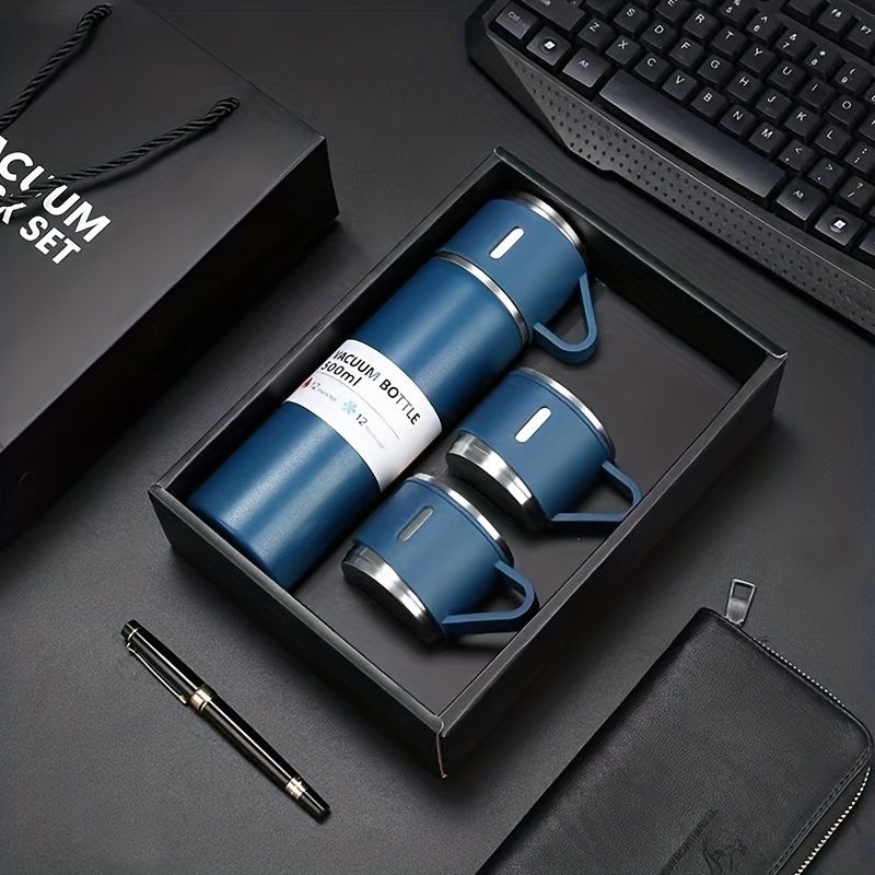 Thermos with 3 cups – Blue