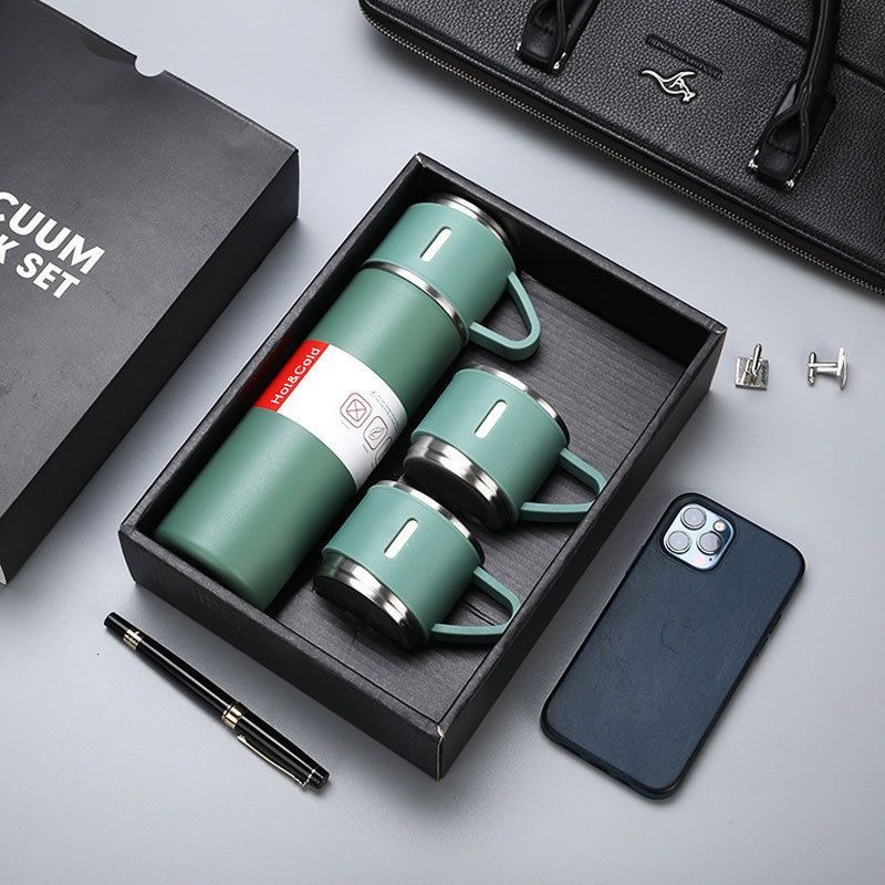 Thermos with 3 cups – Green