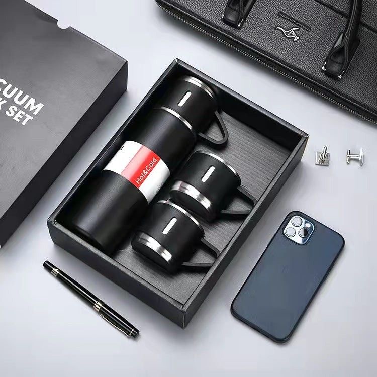 Thermos with 3 cups – Black