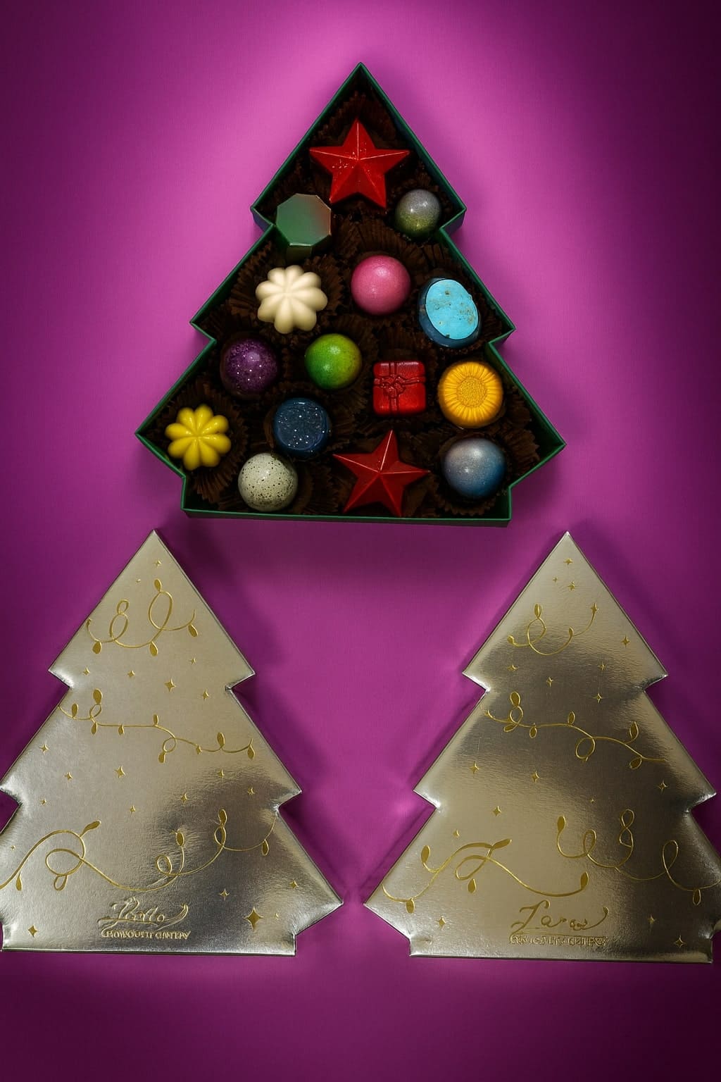 Chocolates in Christmas tree box - silver